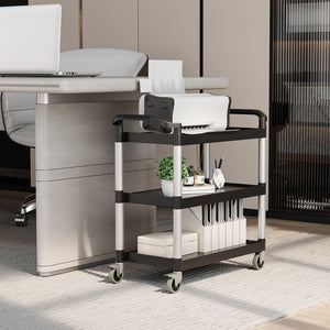 3-Tier Utility Service Cart with Lockable Wheels and Double Handles view 6