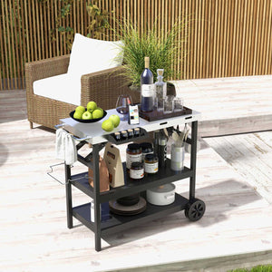 3 Tiers Foldable Outdoor Cart on 2 Wheels with Phone Holder-Black view 2