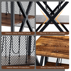 3 Tiers Vintage Style Rolling End Table with 3 Dividers for Albums-Brown view 9