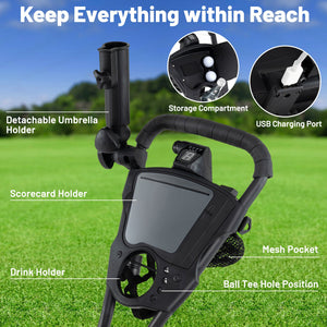 3 Wheel Golf Bag Cart with Adjustable Handle and 9 Speed Settings view 7