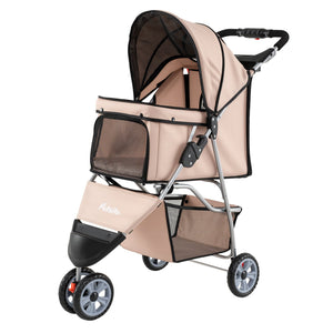 3 Wheel Pet Stroller for Small Dogs Cats up to 33 LBS-Beige