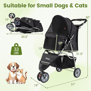 3 Wheel Pet Stroller for Small Dogs Cats up to 33 LBS-Black view 5