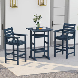 30 Inch Square Bar Table Dining Table with Slatted Tabletop for Poolside-Navy view 3