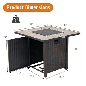 30 Inch Square Propane Gas Fire Pit Table Ceramic Tabletop view 4