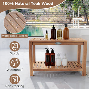 30 Inch Teak Wood Shower Bench Inside Shower Stool with Storage Shelf view 7
