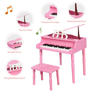 30-Key Wood Toy Kids Grand Piano with Bench and Music Rack-Pink view 8