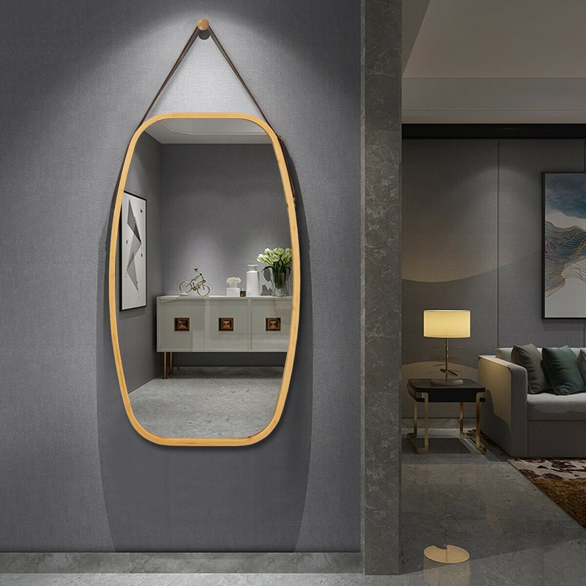 30 Inch Modern Rectangle Wall Hanging Framed Mirror view 2