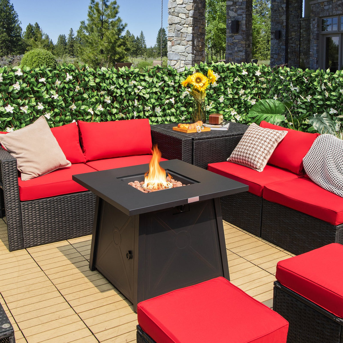 30 Inch Square Propane Gas Fire Table with Waterproof Cover view 2