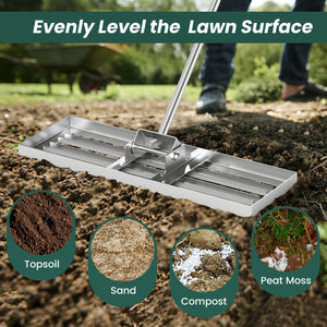 30 x 10 Inch Lawn Leveling Rake with Ergonomic Handle-Silver view 7