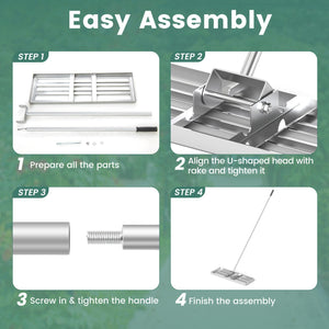 30 x 10 Inch Lawn Leveling Rake with Ergonomic Handle-Silver view 9