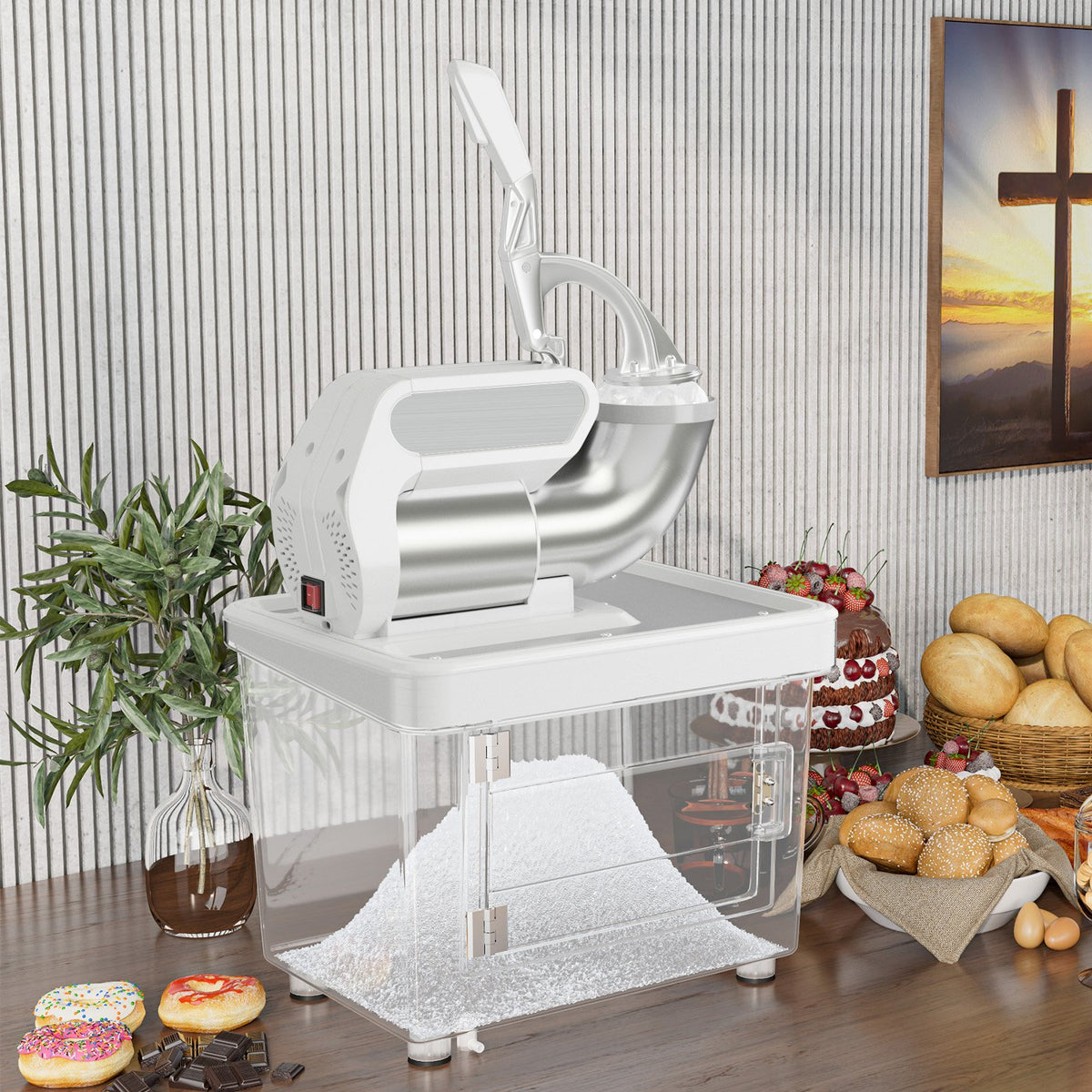 300W Commercial Ice Crusher with Dual Blades and Safety Switch-White view 2