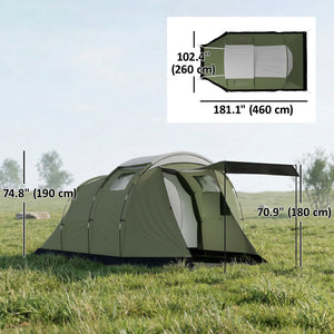 Camping Tent Waterproof Camping Tent with Two Room for 3-4 Person Waterproof, Green