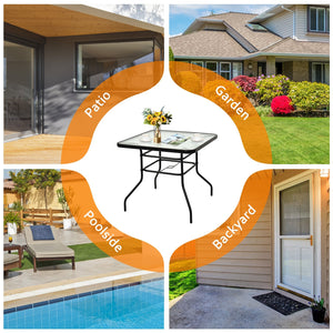 32 Inch Patio Tempered Glass Steel Frame Square Table view 7