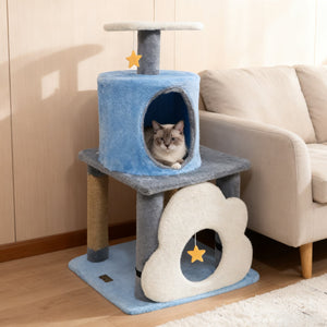 31.5 inches Cute Modern Cat Tree Multi-Level Kitten Tower-Blue view 2