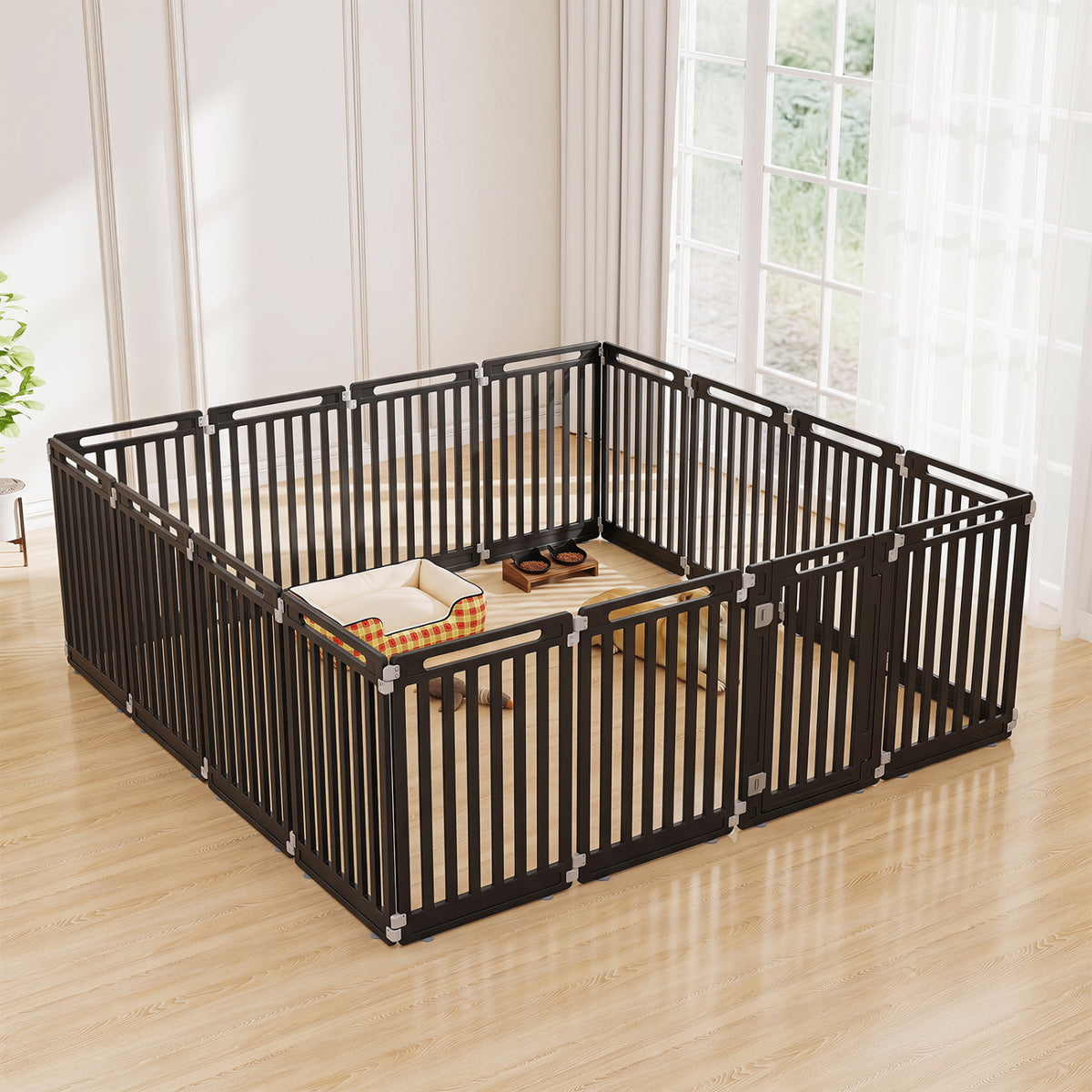 31.5 inches Height Indoor Outdoor Dog Playpen with 16 Panels-Black view 2