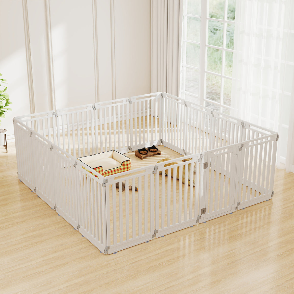 31.5 inches Height Indoor Outdoor Dog Playpen with 16 Panels-White view 2