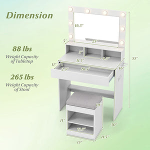 31.5 Inches Vanity Desk with 3 Lighting Modes and Storage Shelves-White view 4