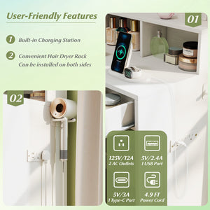 31.5 Inches Vanity Desk with 3 Lighting Modes and Storage Shelves-White view 9