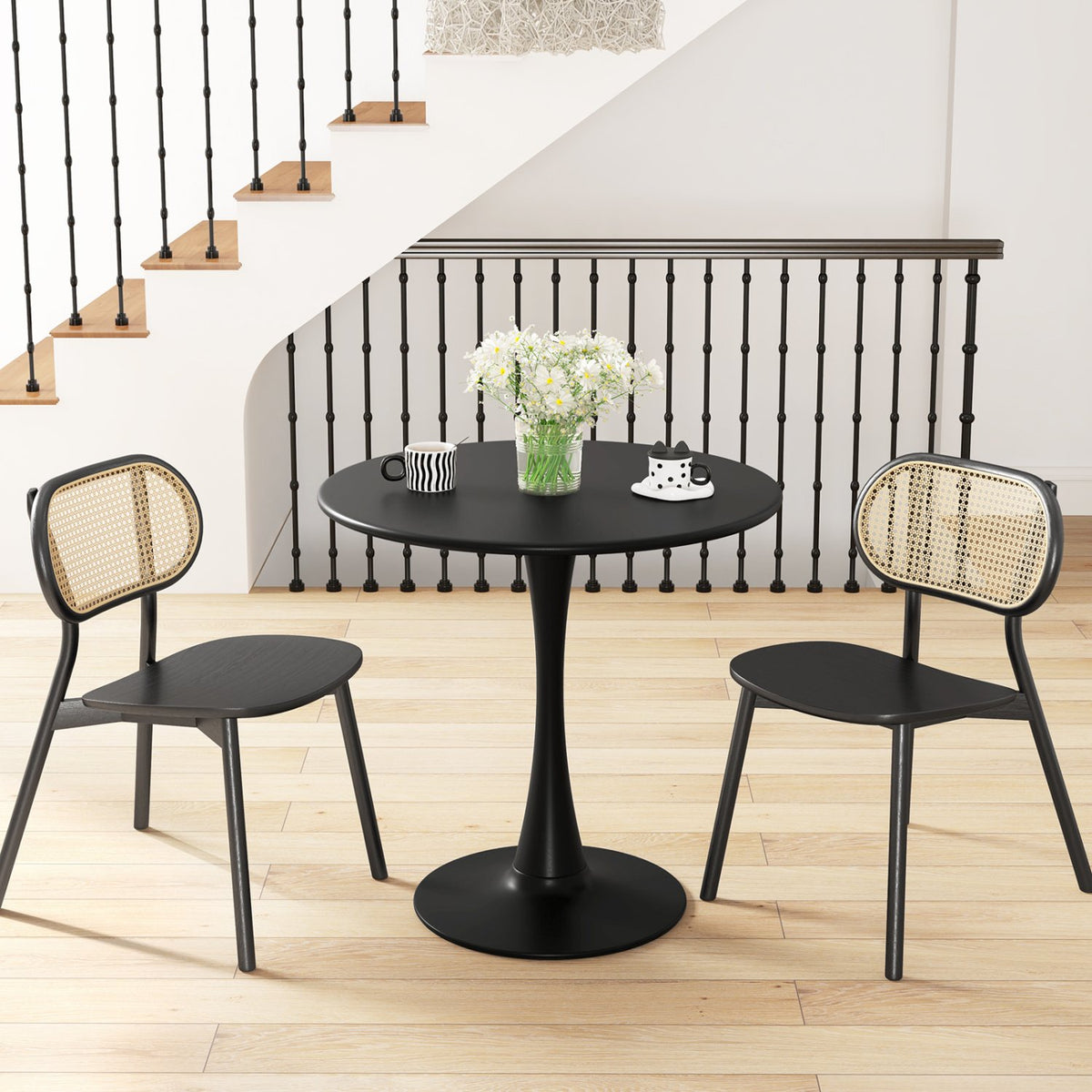 31.5 Inch Round Dining Table with Anti-Slip PP Ring-Black view 2