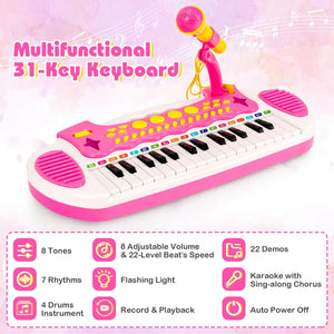 31-Key Kids Piano Keyboard Toy with Microphone and Multiple Sounds for Age 3+-Pink view 9