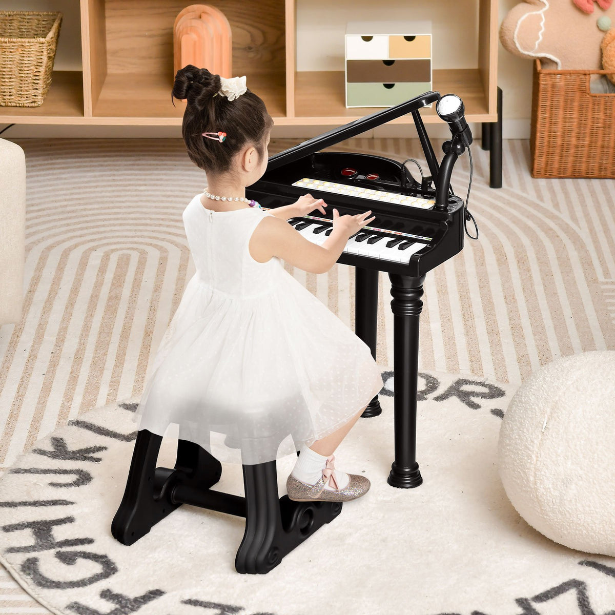 31 Keys Kids Piano Keyboard with Stool and Piano Lid-Black view 2