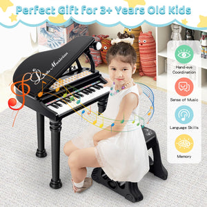 31 Keys Kids Piano Keyboard with Stool and Piano Lid-Black view 7