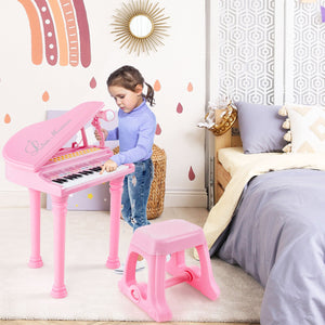 31 Keys Kids Piano Keyboard with Stool and Piano Lid-Pink view 9