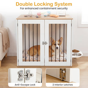 31.5” Dog Crate Furniture Wooden Dog Kennel with Double Lock Doors-White view 9