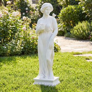 31.5 Inch Outdoor Greek Goddess Statue with Antique Finish and Column Base-White view 2