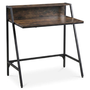 31.5 inches Industrial Desk with Raised Shelf Metal Frame-Rustic Brown view 4