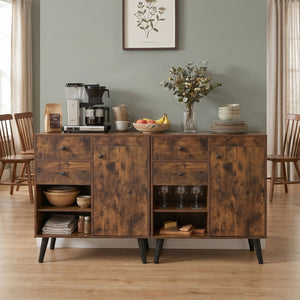 31 inches Sideboard Cabinet with 2 Open Compartments and 2 Drawers-Rustic Brown view 2