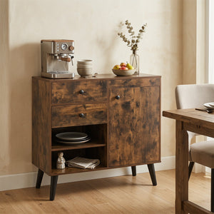 31 inches Sideboard Cabinet with 2 Open Compartments and 2 Drawers-Rustic Brown view 3