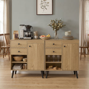 31 inches Sideboard Cabinet with 2 Open Compartments and 2 Drawers-Natrual view 2