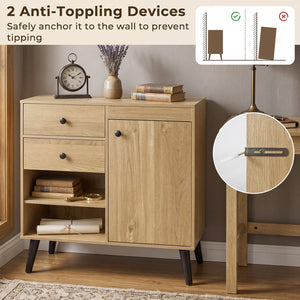 31 inches Sideboard Cabinet with 2 Open Compartments and 2 Drawers-Natrual view 8