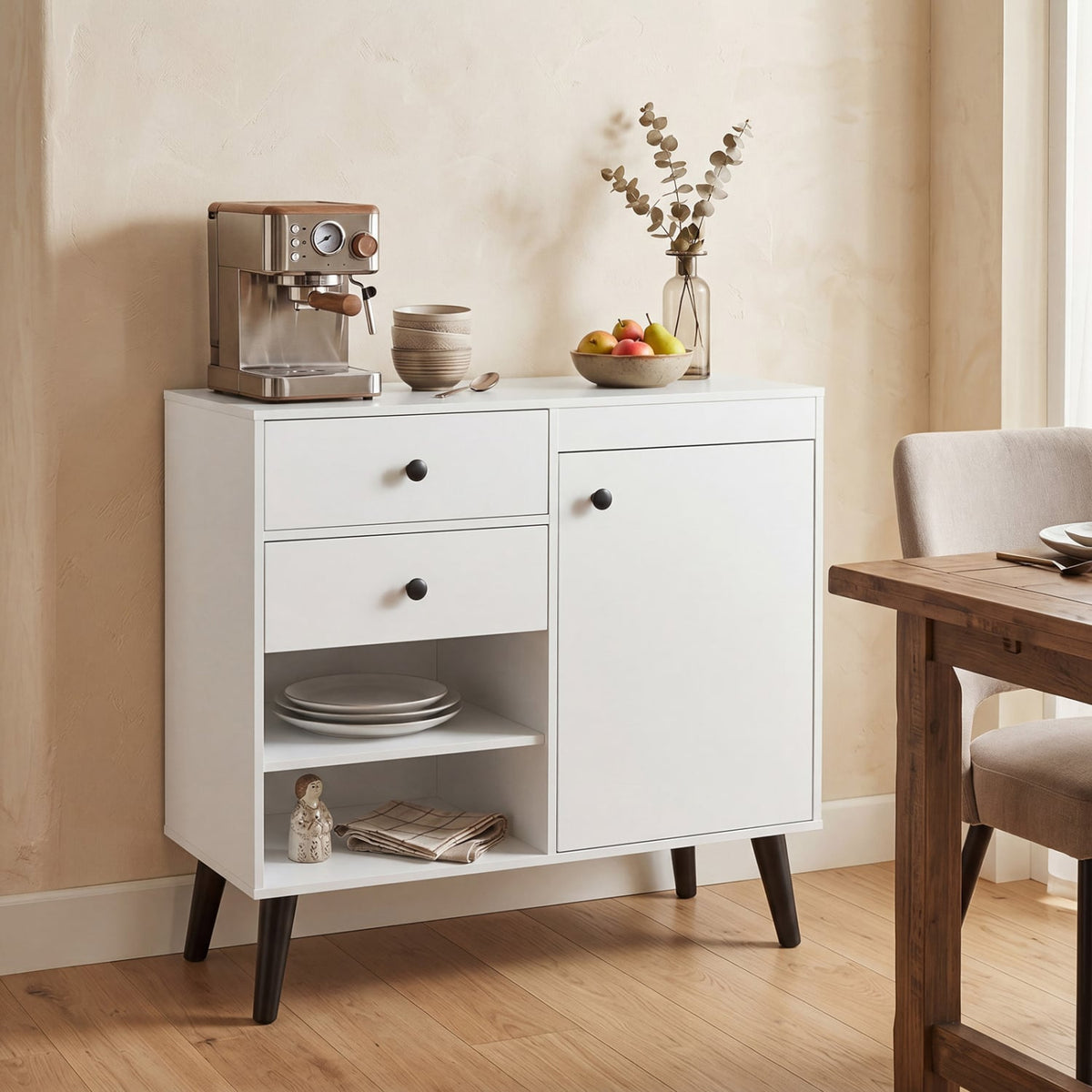 31 inches Sideboard Cabinet with 2 Open Compartments and 2 Drawers-White view 2