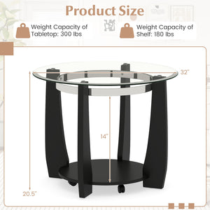 32 inches 2-Tier Glass Round Coffee Table with Storage Shelf-Black view 5