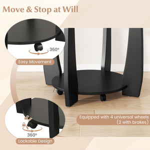 32 inches 2-Tier Glass Round Coffee Table with Storage Shelf-Black view 7