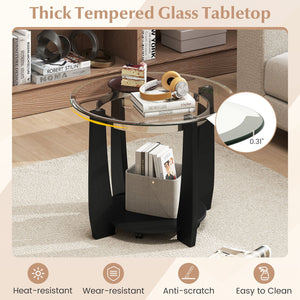 32 inches 2-Tier Glass Round Coffee Table with Storage Shelf-Black view 9