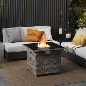 32.5 Inch Propane Fire Pit Table 5000 BTU with Tempered Glass Tabletop-Gray view 2
