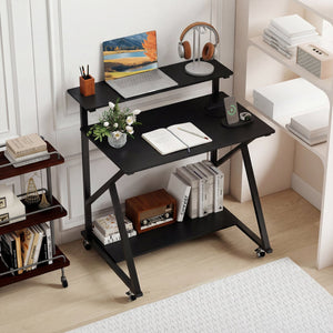 32 Inch Rolling Computer Desk for Small Spaces with Power Outlets-Black view 2
