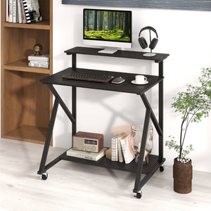 32 Inch Rolling Computer Desk for Small Spaces with Power Outlets-Black view 3