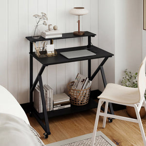 32 Inch Rolling Computer Desk for Small Spaces with Power Outlets-Black view 7