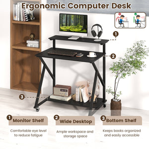32 Inch Rolling Computer Desk for Small Spaces with Power Outlets-Black view 9