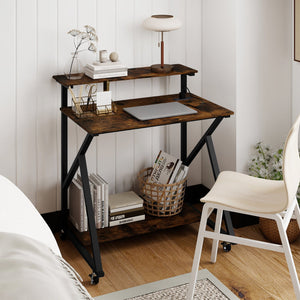 32 Inch Rolling Computer Desk for Small Spaces with Power Outlets-Rustic Brown view 2
