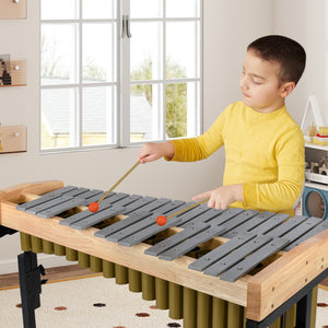 32 Note Marimba Aluminum Xylophone with Rubber Wood Base-Golden view 2