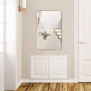 32 Inch x 20 Inch Metal Frame Wall-Mounted Rectangle Mirror-Golden view 2