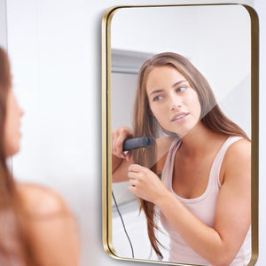 32 Inch x 20 Inch Metal Frame Wall-Mounted Rectangle Mirror-Golden view 3