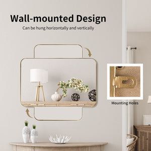 32 Inch x 20 Inch Metal Frame Wall-Mounted Rectangle Mirror-Golden view 7