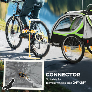 Aosom 2 Seat Bike Trailer for Kids 2-in-1 Double Baby Stroller with Handbrake, Rubber Wheels, 5 Point Harness, Waterproof Cover, Storage Bag, Reflectors