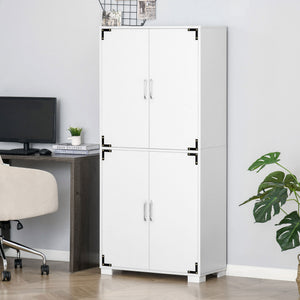 Farmhouse Kitchen Pantry Storage Cabinet with 4 Doors, Kitchen Cabinet with Shelves, White